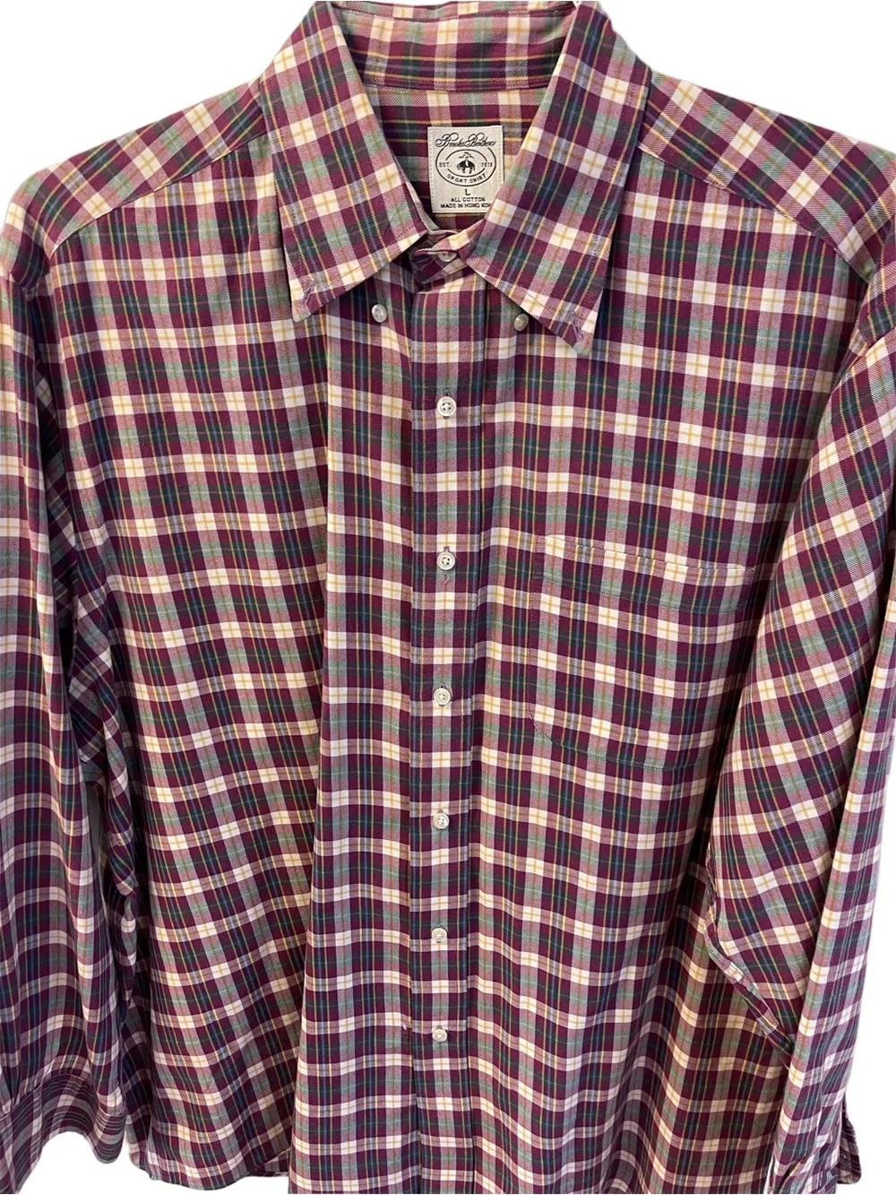 Brooks Brothers 1818 Men's Plaid Button-Down Sport Shirt Cotton  Multicolor Sz L